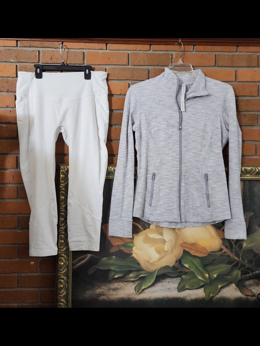 lululemon athletica White Leggings with Light Gray Zip Jacket 12
